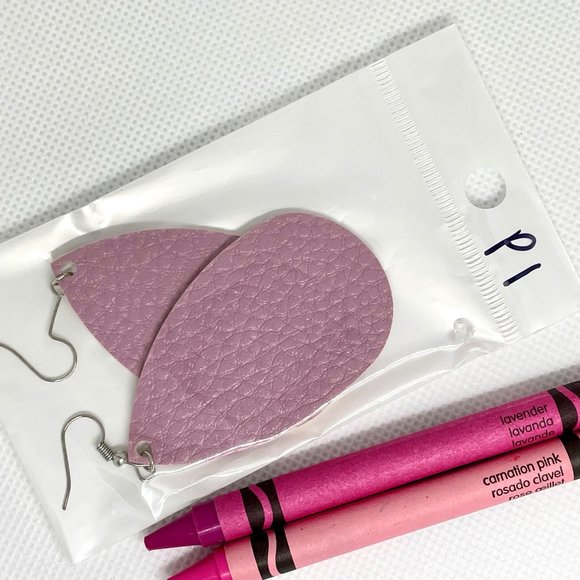 Teardrop Faux Leather Earrings Drop 3" in Rose or Pink Lightweight Textured New - Picture 4 of 11